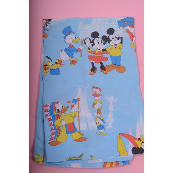 70s Vintage Walt Disney Frontierland 1 Twin Flat Sheet Bedding - Picture 1 of 5
